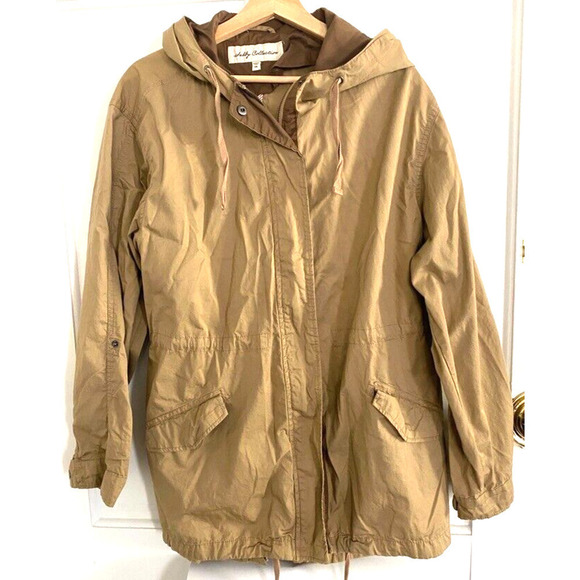 Jackets & Blazers - Sebby collection - 3/4 Length Khaki Cotton Hooded Light Jacket women's size XXL